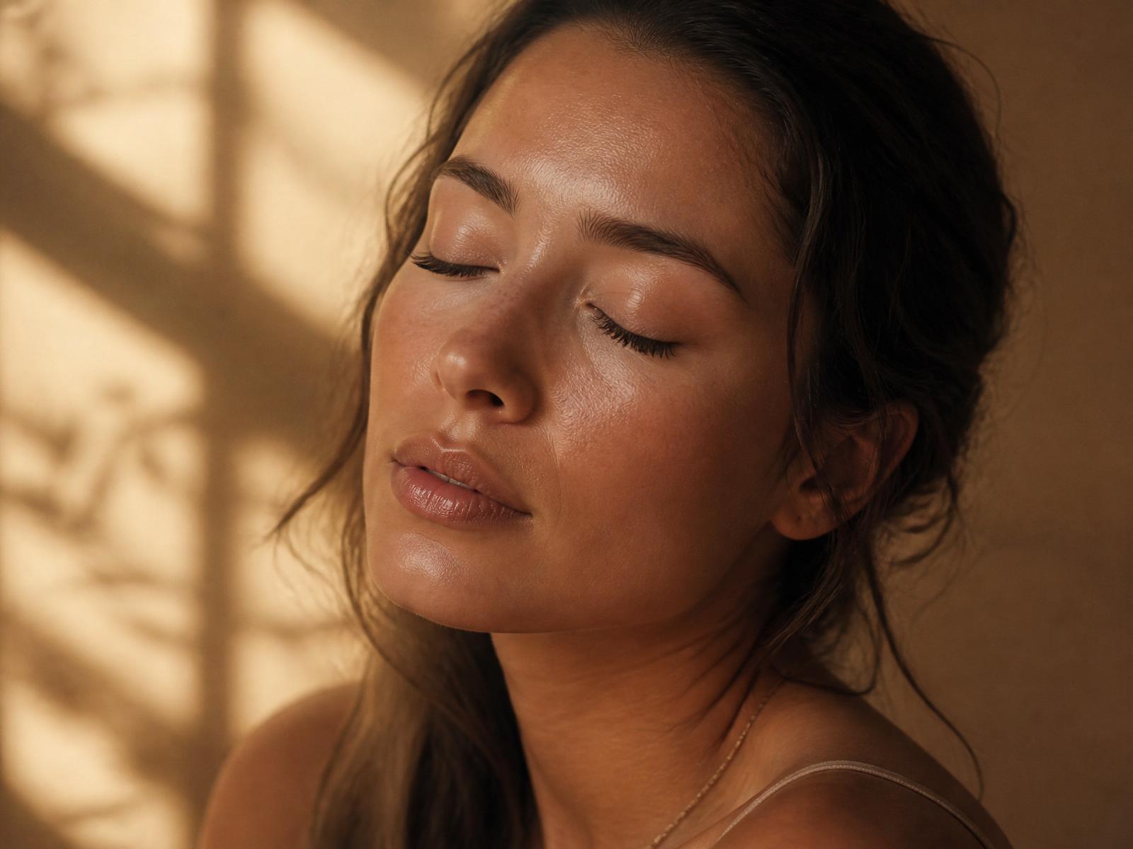Retrato de mulher com pele calma e luminosa